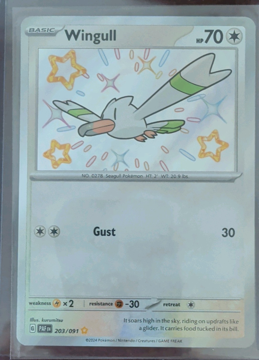 Pokémon Wingull 203/091 SV: Paldean Fates Shiny Rare Holo Full Art 70 HP