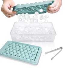 WIBIMEN Ice Cube Tray with Lid and Bin 2Pk Round Ice Trays for Freezer with Lid