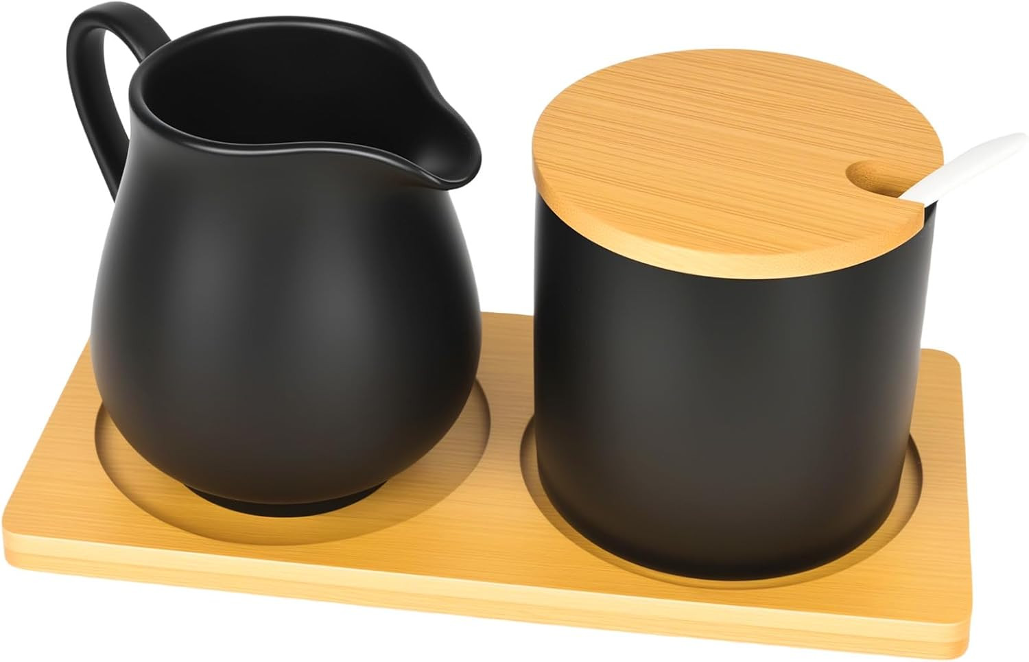 Milch Und Zucker Set Mit Deckel Und Löffel, Milchkännchen Schwarz Keramik Und Zu