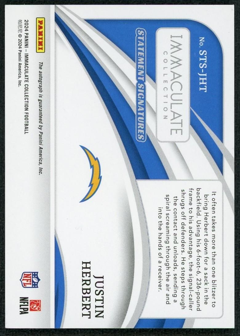 2024 Panini Immaculate Justin Herbert Statement Signatures Auto /49 view 2