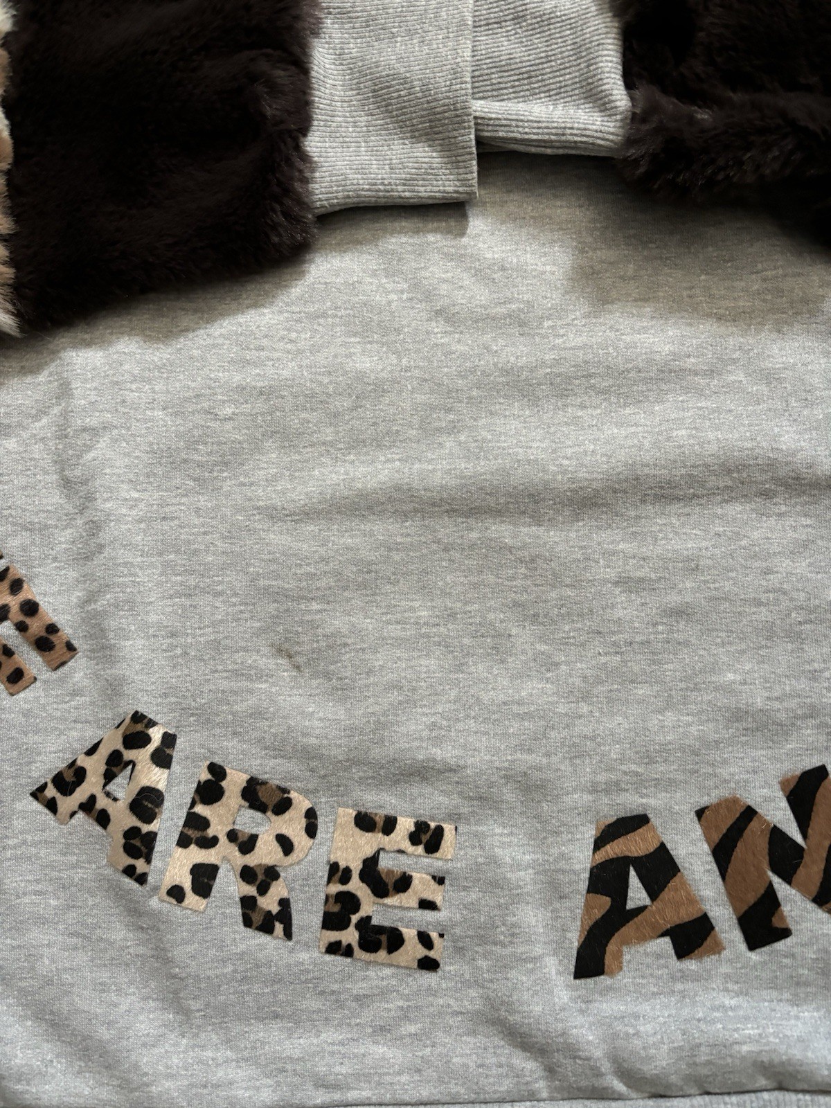 Desigual Gray Faux Fur Sleeves Medium Pullover Sw… - image 2