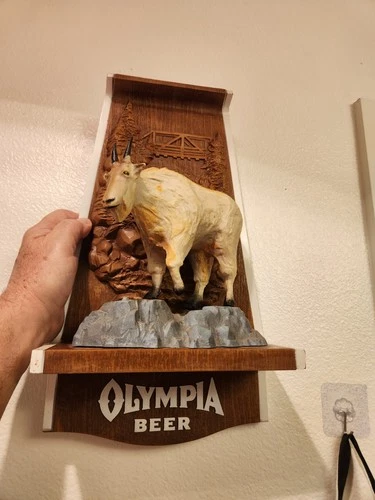 Vintage OLYMPIA Beer Wall Mount Sign Wildlife Series 3D ~ Mountain Goat