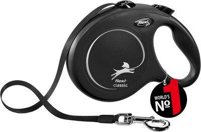 Flexi  Classic L | 8M Gurt Roll-Leine Für Hunde Bis 50 Kg | Schwarz | Ausziehbar