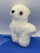 Vtg White Fuzzy Teddy Bear Plush Purple Eyes Star Shaped Felt Ears 6  60s