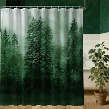 Green Forest Shower Curtain Tree Rustic Country Waterproof Hooks 70x72 Inch