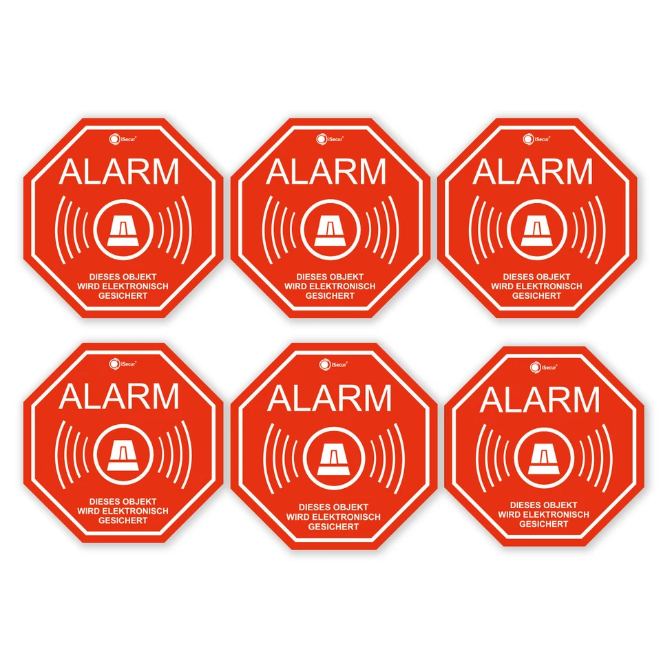 EASYDRUCK24DE 6er Alarm-Aufkleber-Set hin_166 Achtung Gebäude Objekt I innenklebend hin_166