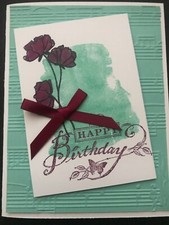 Stampin Up Card Kit Set Of 4 "Birthday  Music Embossed With Razzleberry Flowers