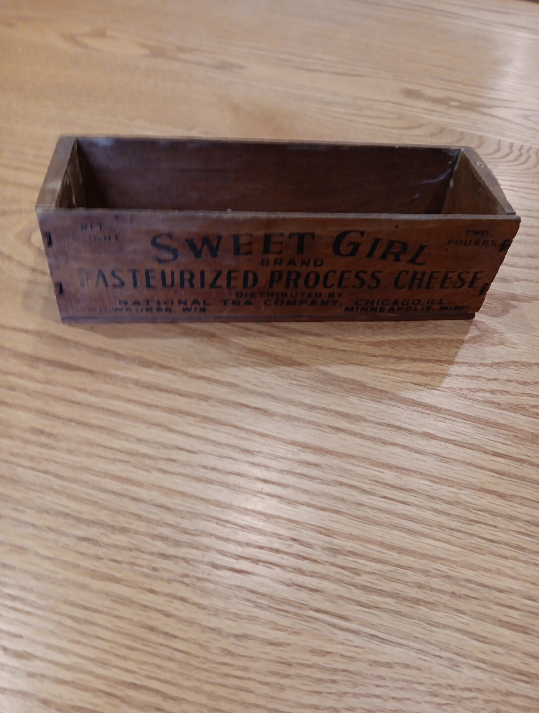 Vintage Sweet Girl Brand Wood Cheese Box 2 lb Pasteurized Process