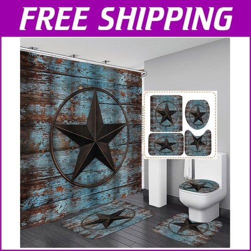 Vintage Blue Rustic Shower Curtain & Bath Mats Set - 72 inches, Perfect Gift!