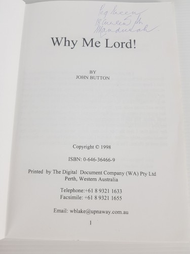 Why Me Lord! The John Button Story paper back book Perth Western Australia - Foto 2 di 10