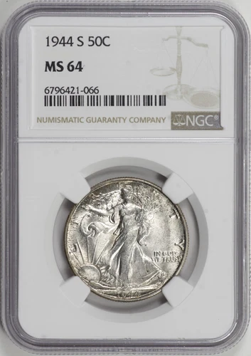1944-S Walking Liberty Half Dollar 50c NGC MS64, Lightly Toned Original [29F06]