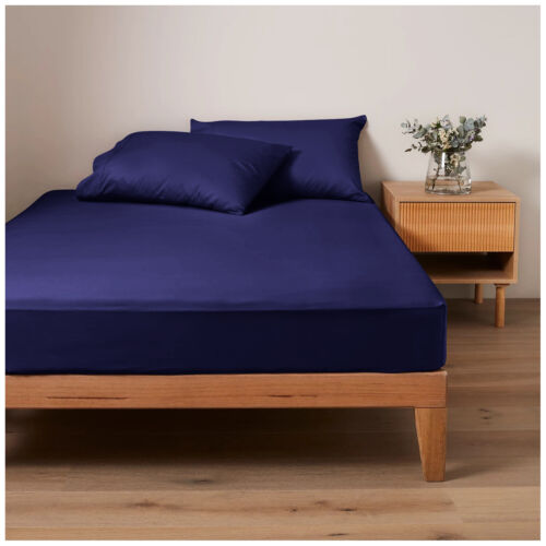 Plain Dyed Fitted Sheet Non-Iron Poly Cotton Percale Bedsheet And HW Pillowcases - Picture 33 of 93