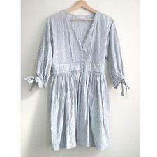 Size 4 - ASOS Design Women's Stripe Cotton Ivory Puff Sleeve Casual Dress