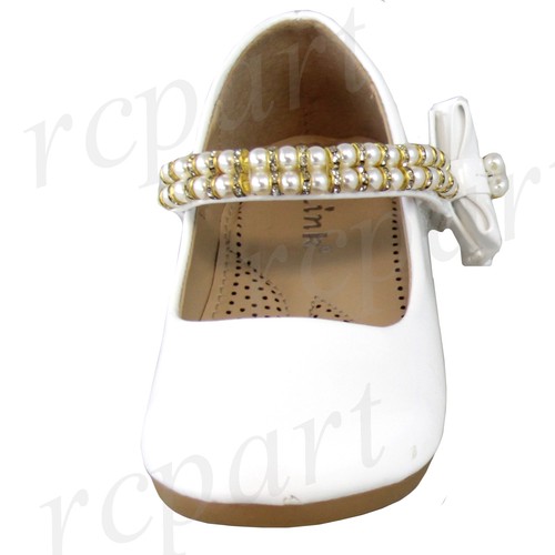 New girl's kids beads formal dress wedding shoes white bow formal holiday - Picture 6 of 6