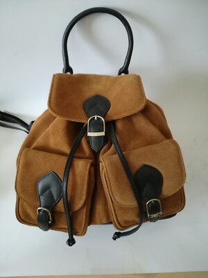Unisex Genuine Leather Black & Suede Cognac Shoulder Bag Men Women