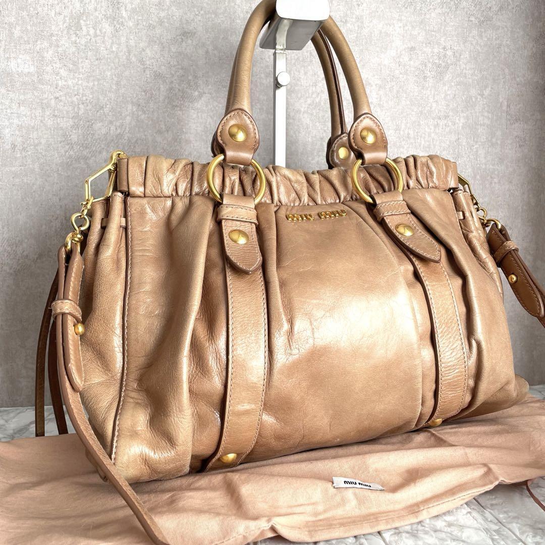 バッグ miumiu 2WAYBAG vitellolux sideribbonmini Miu Miu Vitterolux Beige 2-Way HandbagUsedIncludes Dust