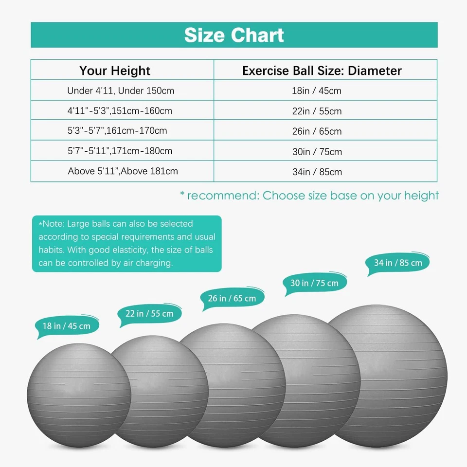 Мяч для йоги упражнений против взрыва фитнес баланс тренировки стабильность США 18–34 дюйма новый - Изображение 3 из 4