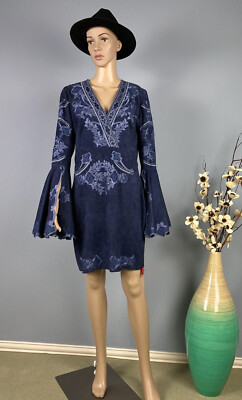 Jitrois Margarita Blue Stretch Suede Flared Sleeve Mini Dress Size 46_$4,940