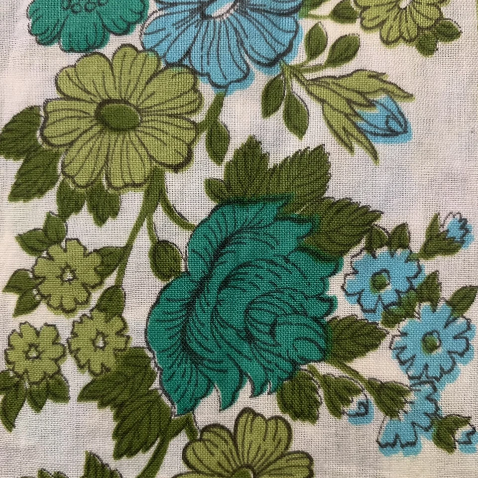 Vintage 60s Thin Soft Cotton Mod Green & Multicolor Floral Fabric Approx 136x41” - Image 4 of 4