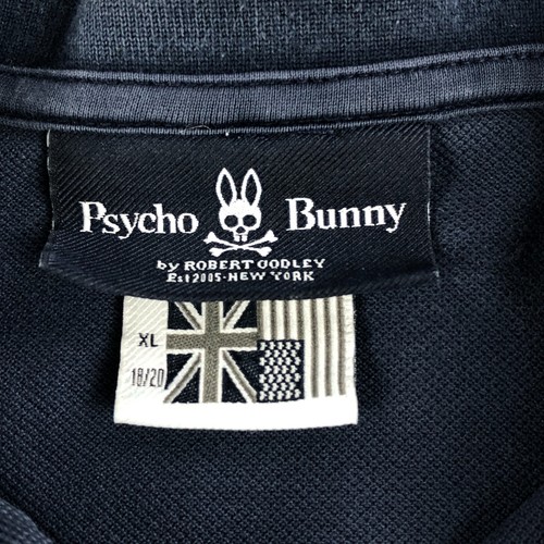 Psycho Bunny Polo Shirt Boys XL 18 Navy Blue Short Sleeve Collared Skull Logo - Picture 3 of 12