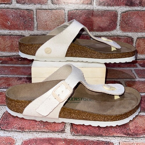 Gebrauchte Birkenstock Zehenstegsandale Gizeh Canvas Vegan Eggshell Beige Größe 6 - Bild 3 von 6