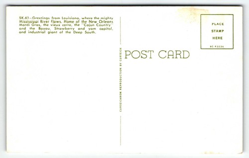 Postcard Louisiana Map Card The Pelican State LA UNP - Picture 2 of 2