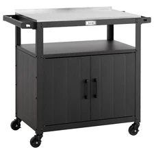 Feasto Outdoor Grill Cart with Stainless Steel Tabletop and Storage Cabinet