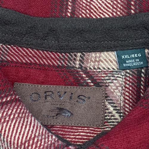 Camicia Orvis uomo XXL rossa a quadri orso grande flanella pesante tasche giacca calda 2XL - Foto 3 di 9