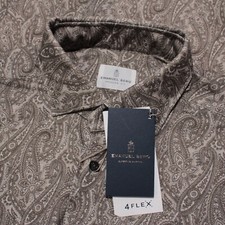 Emanuel Berg NWT Byron Casual Button Down Shirt Sz 41 16 M/L Taupe Brown Paisley