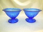 2 Champagne/Tall Sherbet Royal Lace Cobalt Blue Hazel-Atlas Depression Glass Vtg