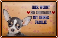 Blechschild Spruch 30X20 Cm Hund Hier Wohnt Ein Chihuahua Deko Schild Tin Sign