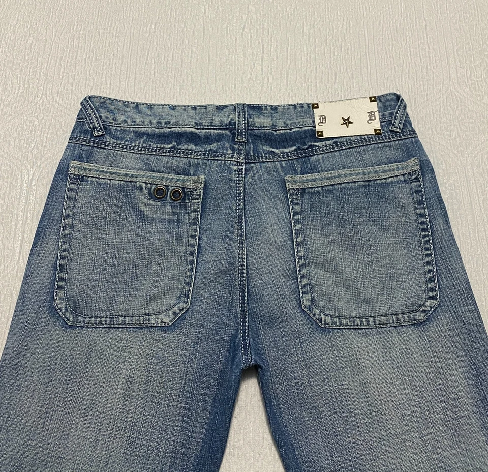 Pantalones de mezclilla holgados Y2K de pierna ancha para hombre talla 38 x 33 bigotes azules descoloridos (38 x 31) Foto 2 de 4