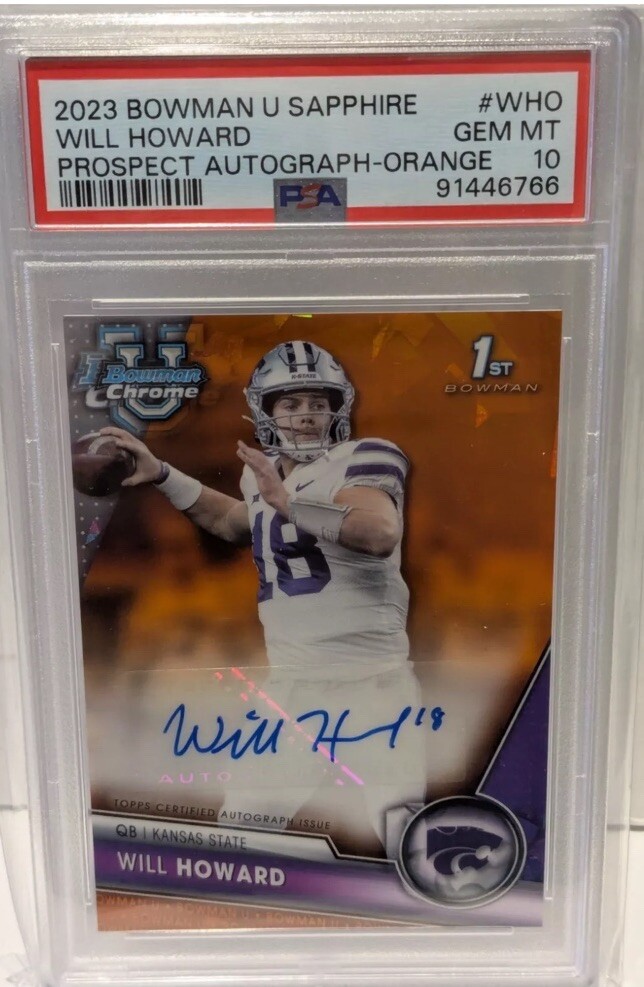 2023 Bowman U. Chrome SAPPHIRE ORANGE 1st AUTO Will Howard #'d 08/25 - PSA 10🔥
