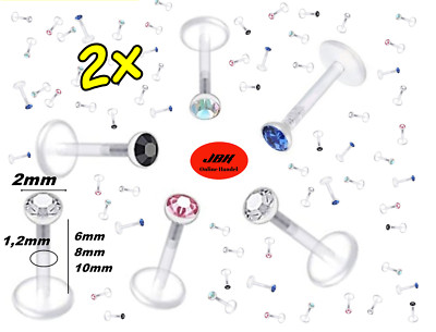 2x Lippenpiercing bioflex Lippen Knorpel Ohr Stecker Stab Labret Klar Blau Helix