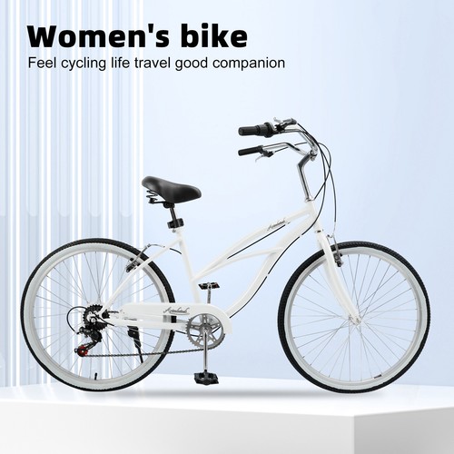 Urban Lady Girl's Bicycle Women's Beach Cruiser Bike 26 Inches 7 Speed White - Picture 2 of 17