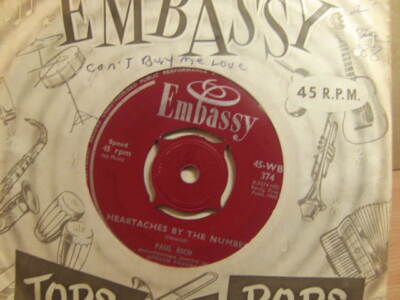 Paul Rich - Heartaches By The Number 1960 7'' Embassy WB 374 guy mitchell cover