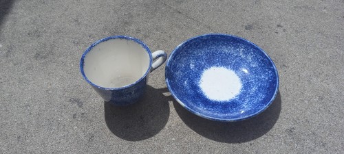 Staffordshire England Spatterware Demitasse Cup & Cup Plate in Blue - Picture 7 of 19