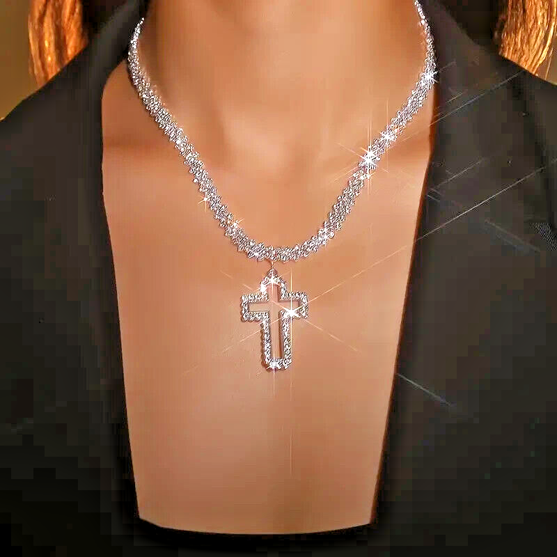 Luxury Multilayer Rhinestone Cross Pendant Necklace Shiny