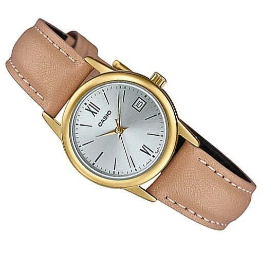 Casio LTP V002GL 7B3 Leather Band Analog Womens Watch LTP V002 New