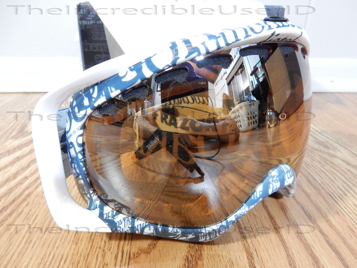 Oakley Crowbar Tagline Blue Black Iridium White Snowboard Goggles