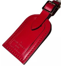 Louis Vuitton Red Leather Name Tag Goldtone Buckle Small France UEC    