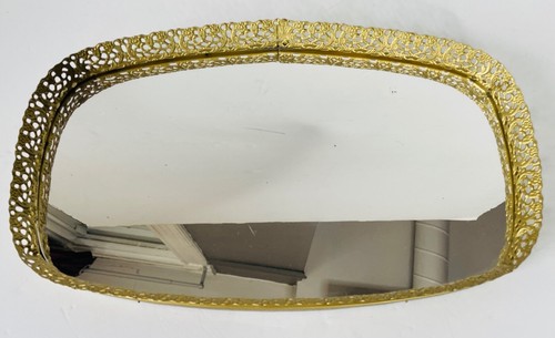 VASSOIO SPECCHIO VINTAGE MCM HOLLYWOOD REGENCY TONO ORO FILIGRANA FLOREALE ORMOLU VANITY SM - Foto 2 di 4