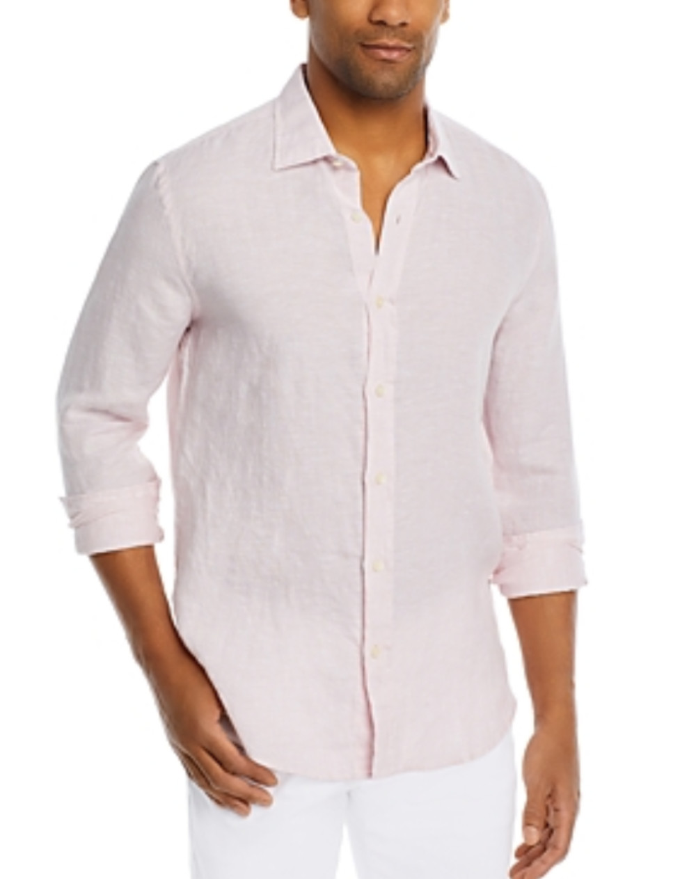 Мужская рубашка из льна Шамбре на пуговицах 4D 1218