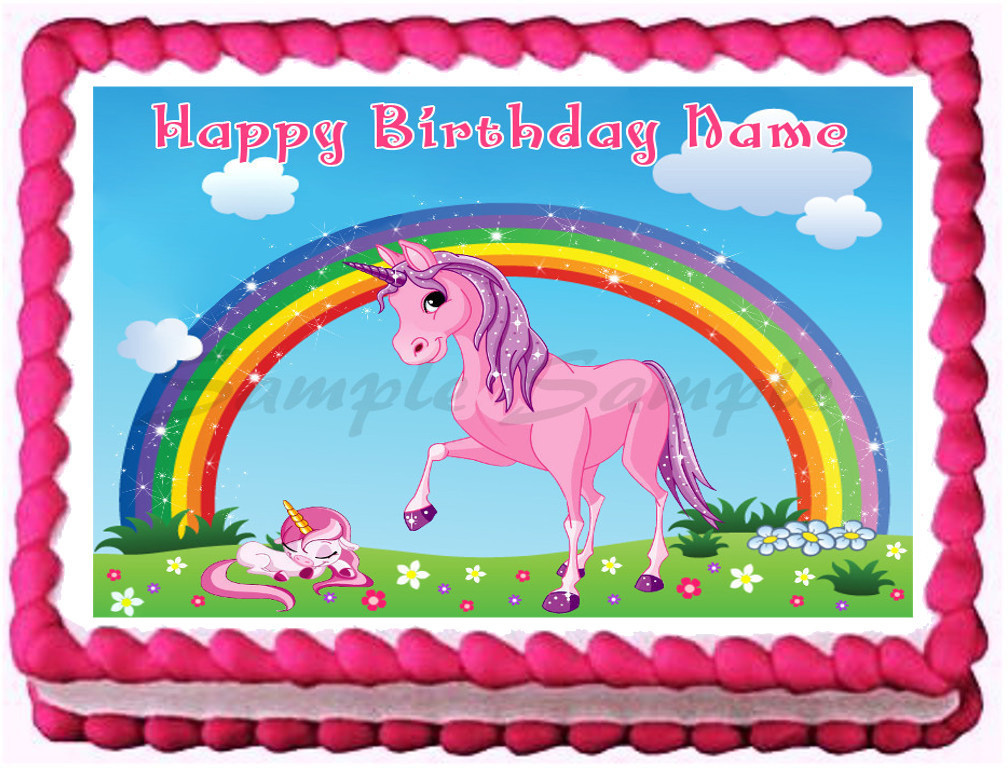 PINK UNICORN RAINBOW Image Edible cake topper decoration