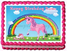 UNICORNO ROSA ARCOBALENO immagine commestibile cake topper decorazione