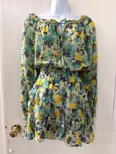 LoveShackFancy Rayna Mini Dress in Green and Yellow Floral - Size Petite