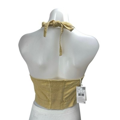 NEW MNG Mango Yellow Sleeveless Halter Tie Knot Open Back Vest Crop Top  Size XS | eBay