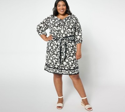 Studio Park Women's Petite Dress 3XP Printed Removable Belt Black A648606