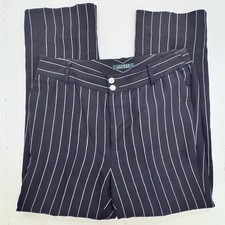 Ralph Lauren Pants Womens 12 Wool Blend Pinstripe Pleated Navy