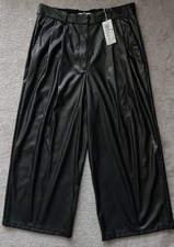 Image of Faux Leather Double Pleat Wide Leg Trousers Brand New With Tag